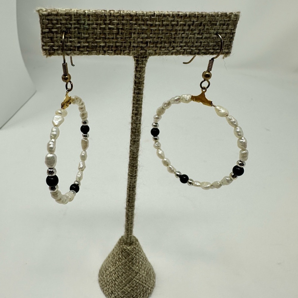 Gorgeous Hand Threaded Fresh Water Pearl Hoop Earrings